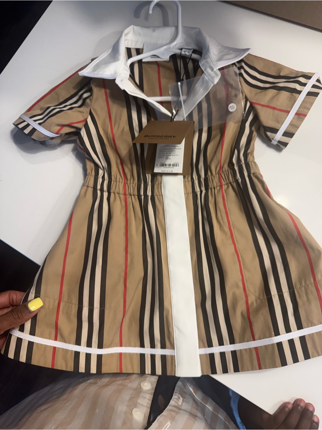Burberry Tan Plaid Short-Sleeve Polo Dress With White Trim